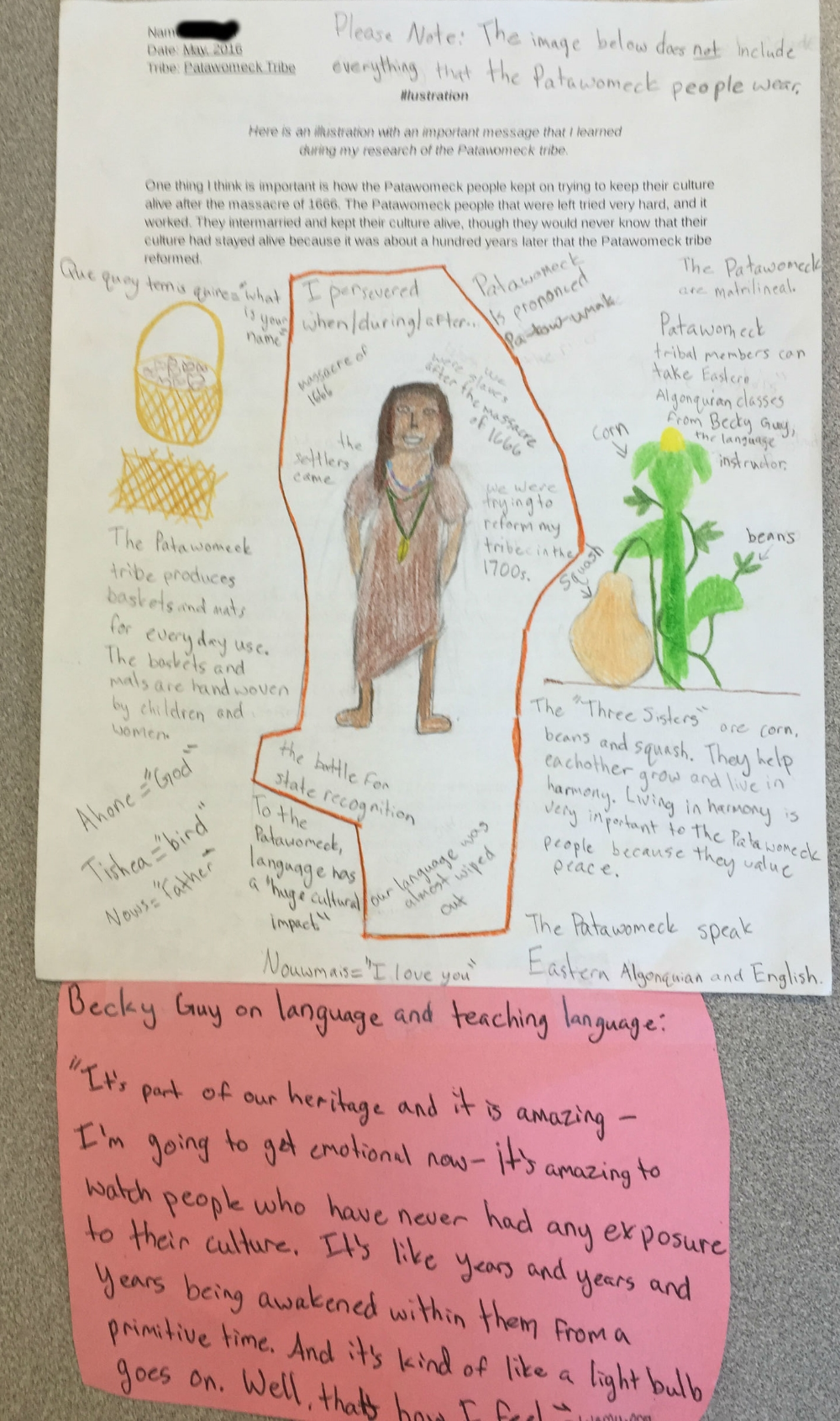  One of our students who studied the  Patawomeck Tribe  created this illustration to showcase some of the amazing things about the tribe. 