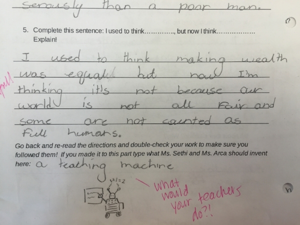  Excerpt from a student's reflection homework (after the simulation). 