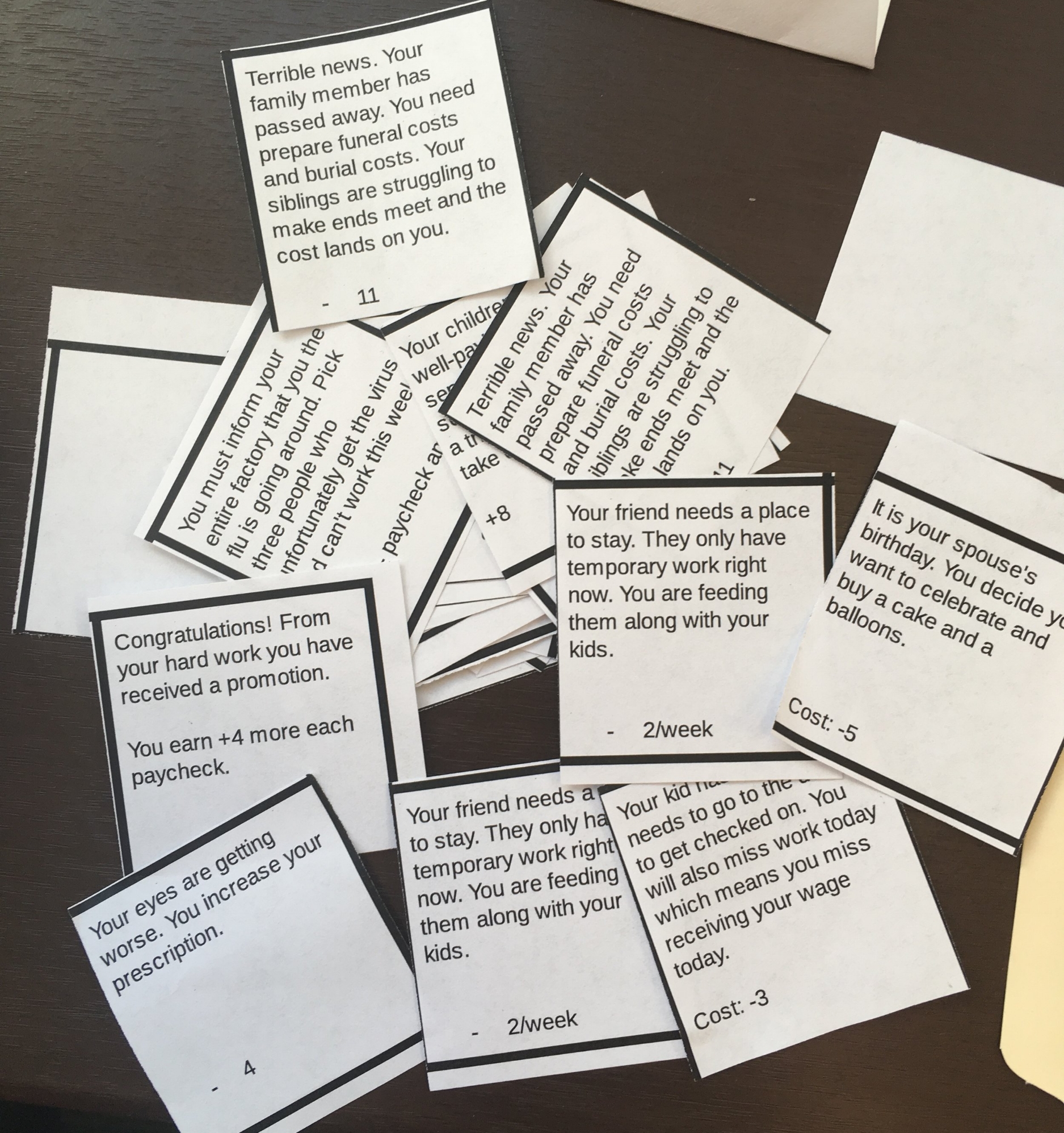  The cards we used for 