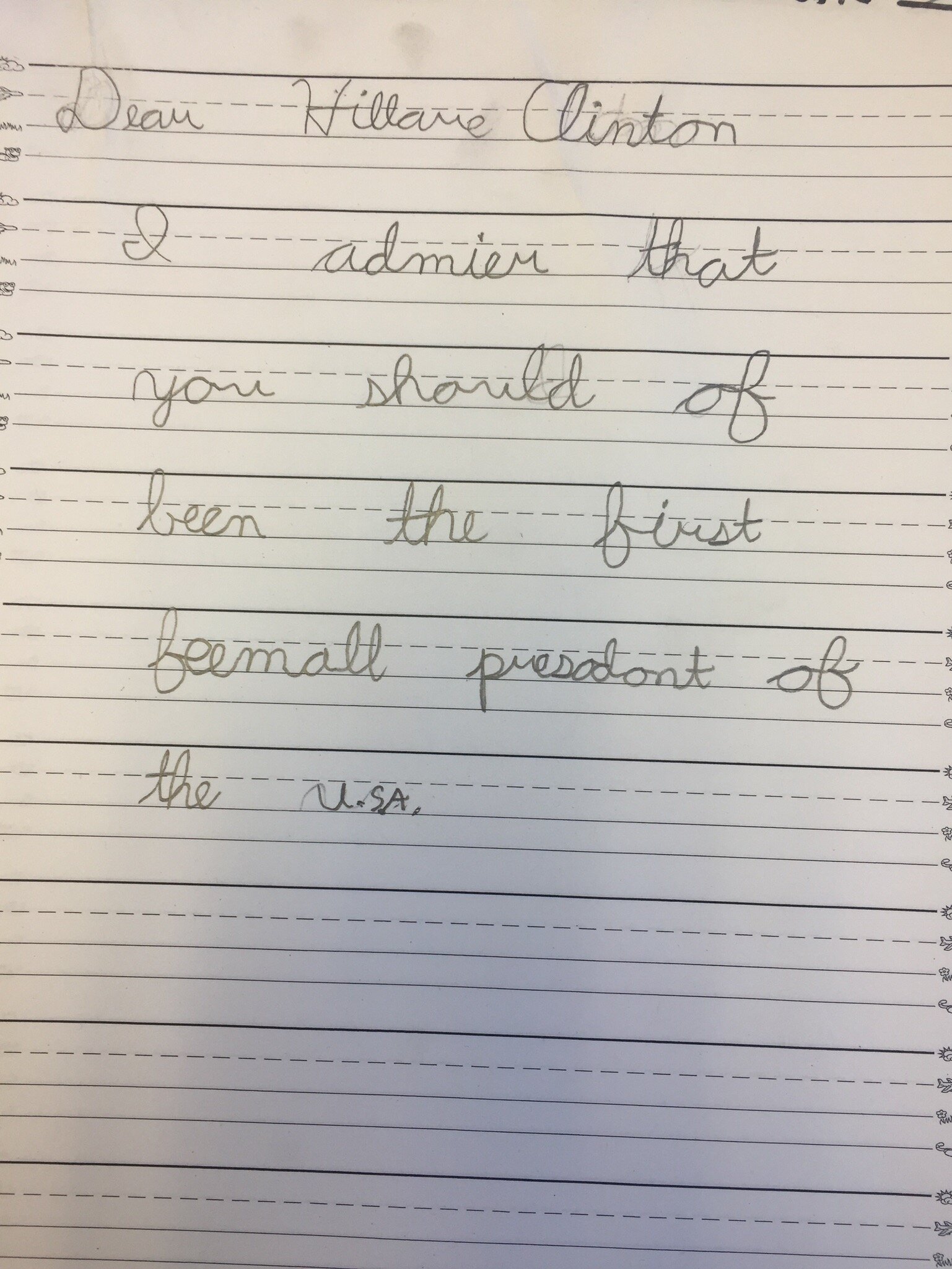  One of our students wrote this letter to Hillary Clinton! 