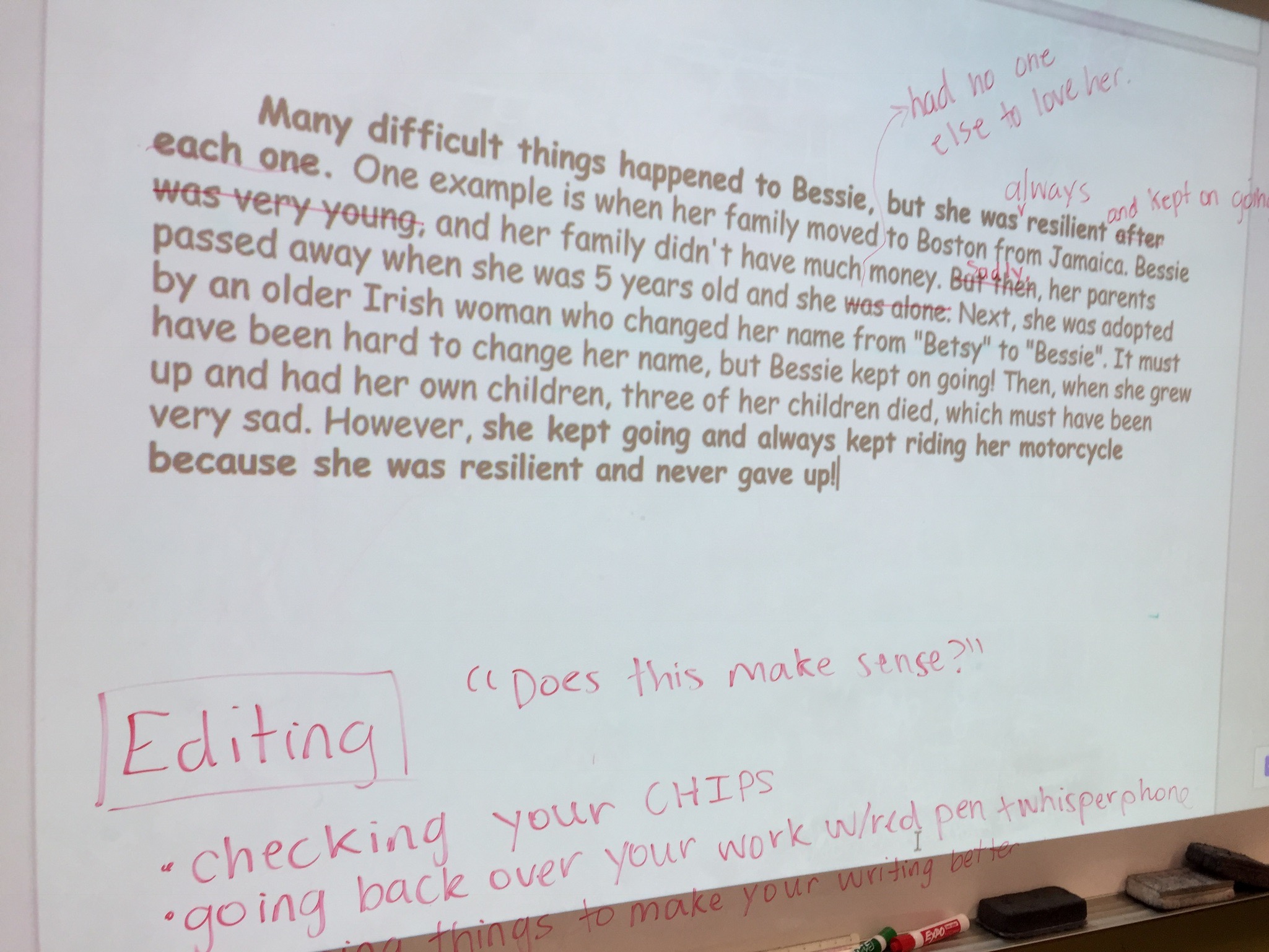  Mini-lesson on editing and revising using our example Bessie Stringfield essay. 