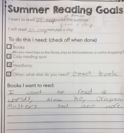  A student's summer reading goals: 