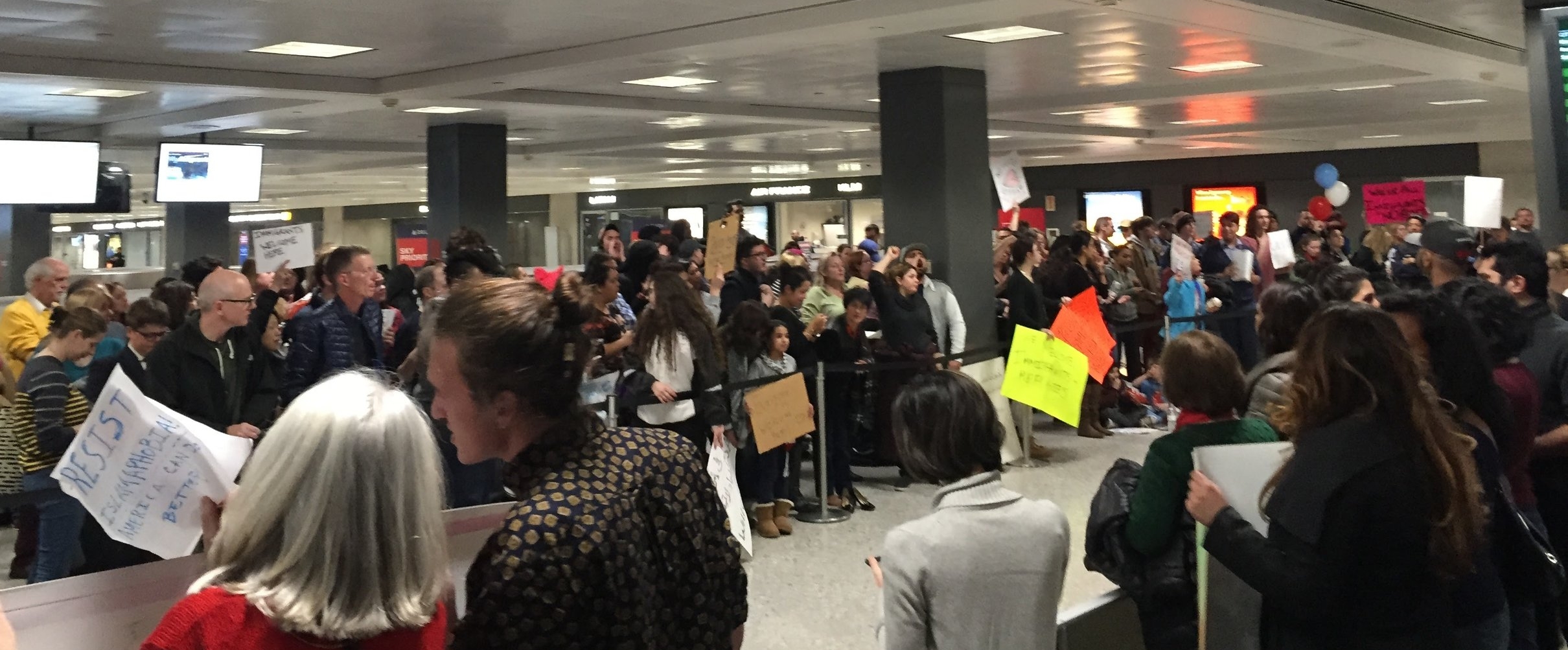  Protesters at Dulles Airport on Saturday night. We were demanding entrance to the United States for people affected by the ban. 